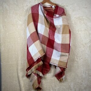 Soft Surroundings Buffalo Wrap Poncho Red‎ Combo Plaid Shawl Blanket One Size